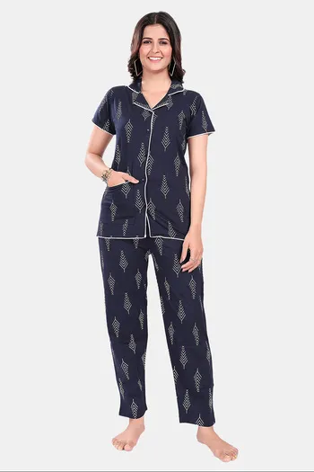 Buy Sweet Moon Knit Cotton Pyjama Set - Navy Blue 